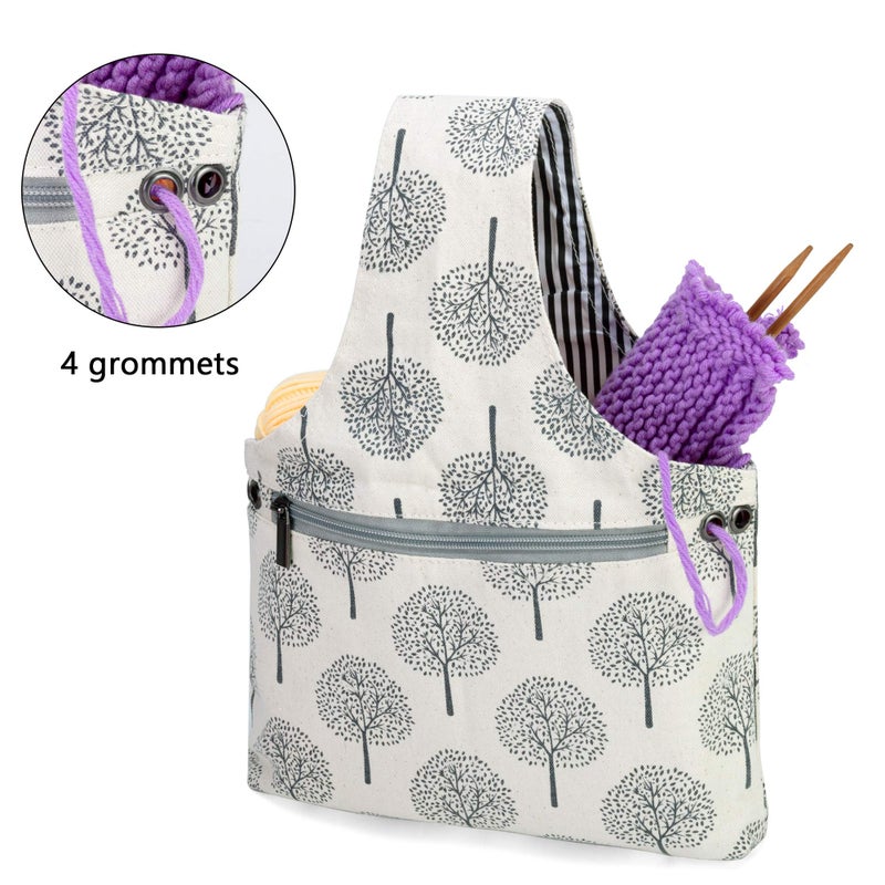 Teamoy Knitting Tote Bag(L12.2 x W7.5), Travel Project Wrist Bag for Knitting Needles(up to 11 Inches), Yarn and Crochet Supplies,Perfect Size for Knitting on The Go (Small, Tree) - Image 3